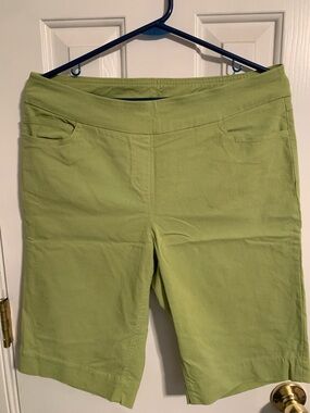 Women's Lime Green Midi Shorts with Back Pockets